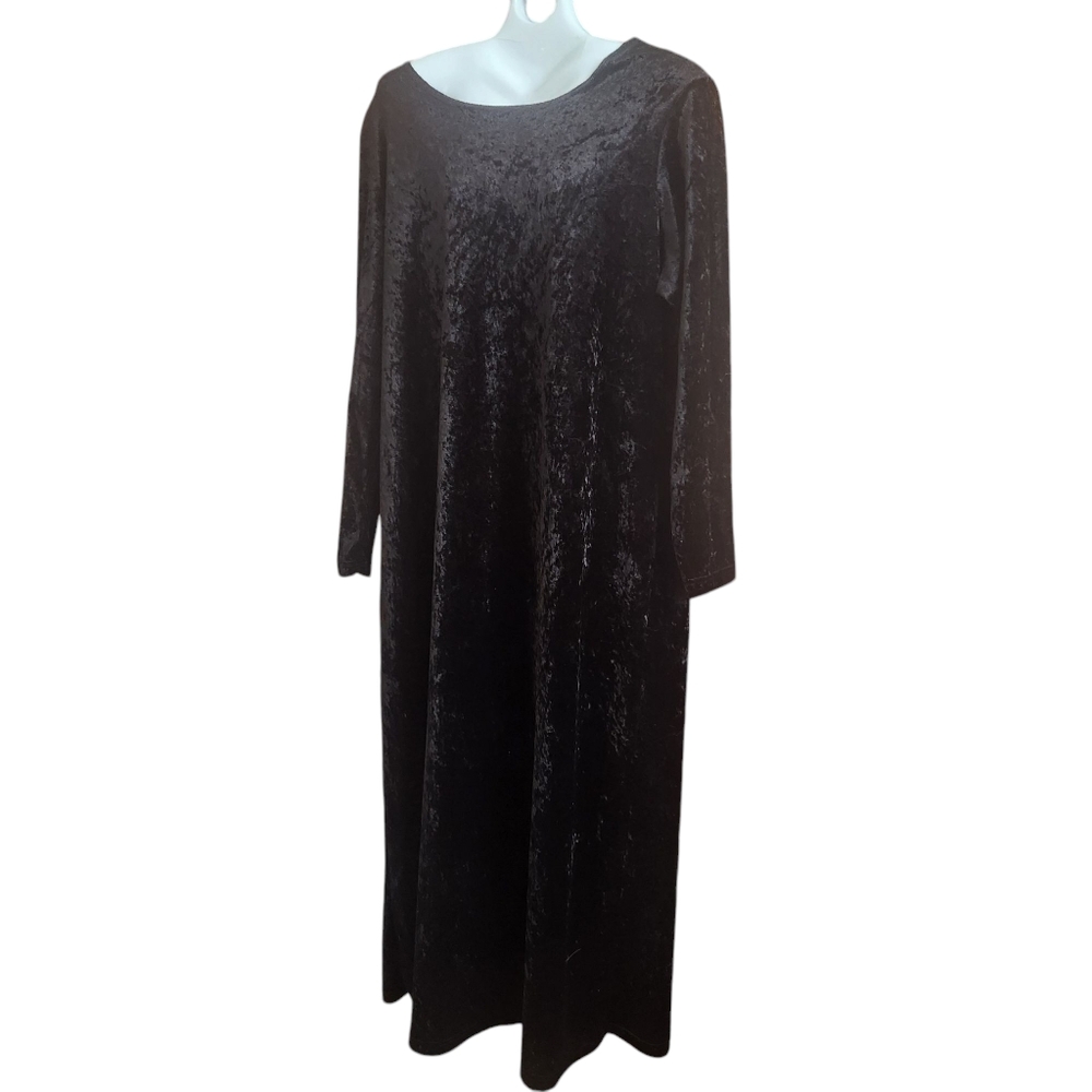 Crushed Black Velvet Long Sleeve Maxi Dress Y2K Goth Romantic Boho Grad  16/18